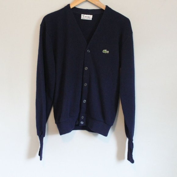 Vintage IZOD Lacoste V-neck Cardigan Sweater Navy Men's Size Medium H11651 - Picture 6 of 7